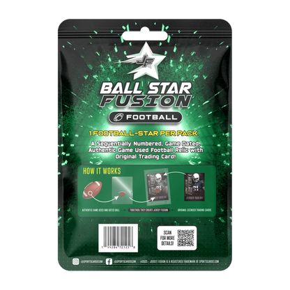 Sealed Ball Star Fusion Football Cards pack with game-used relic and trading card