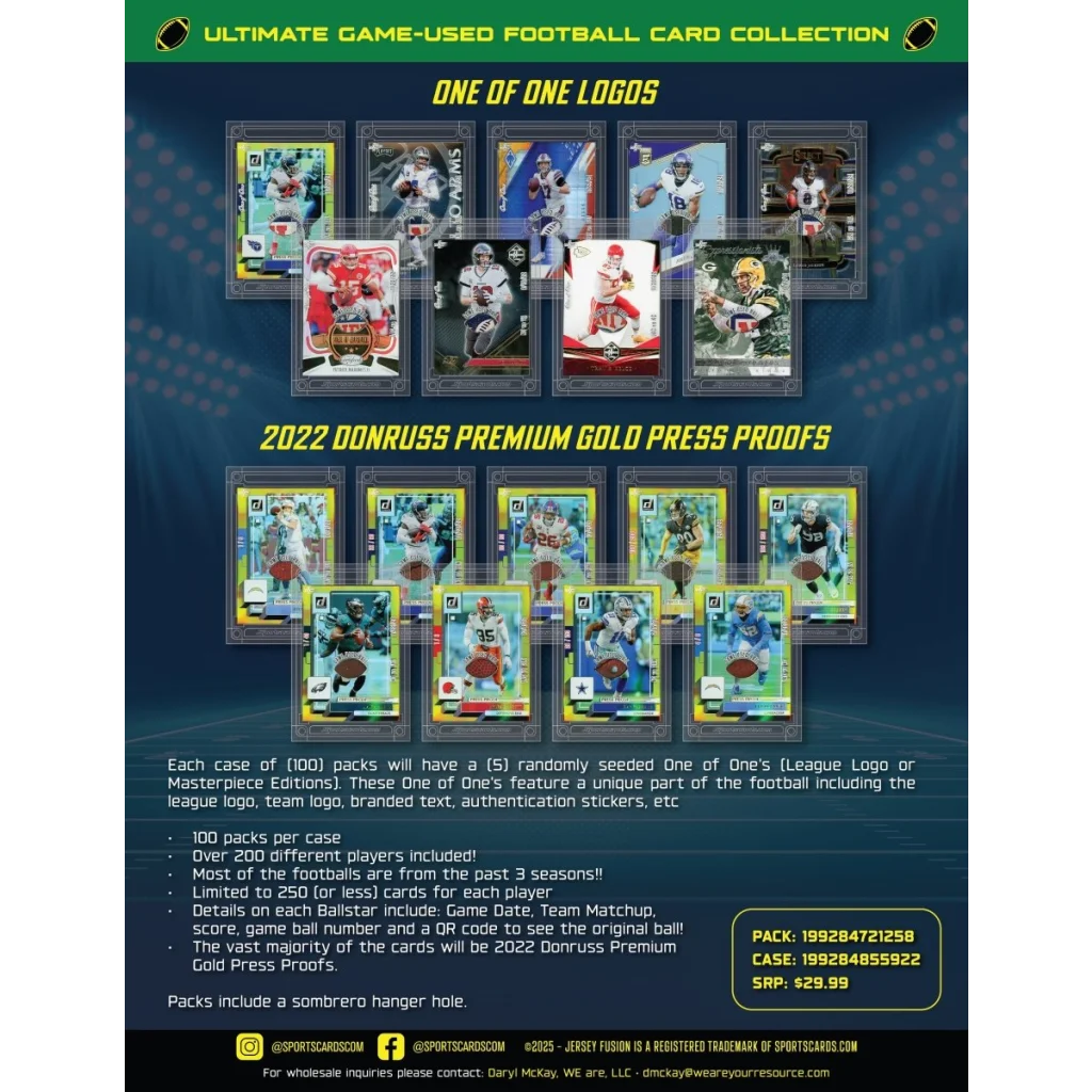 Ball Star Fusion football cards with One of One Logos and 2022 Donruss Gold Press Proofs