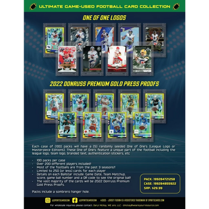 Ball Star Fusion football cards with One of One Logos and 2022 Donruss Gold Press Proofs