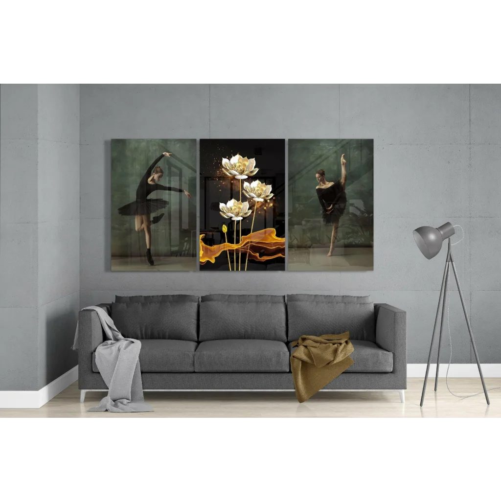 Golden Lotus Ballet Dancer Canvas Wall Art Set | Modern Wall Art Decor | vintageantiquesgifts.com