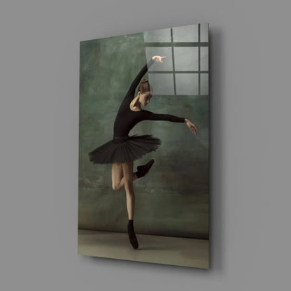 Graceful black ballerina canvas wall art on green backdrop