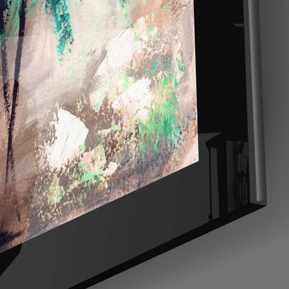 Teal Dancer abstract glass wall art with textured earthy tones