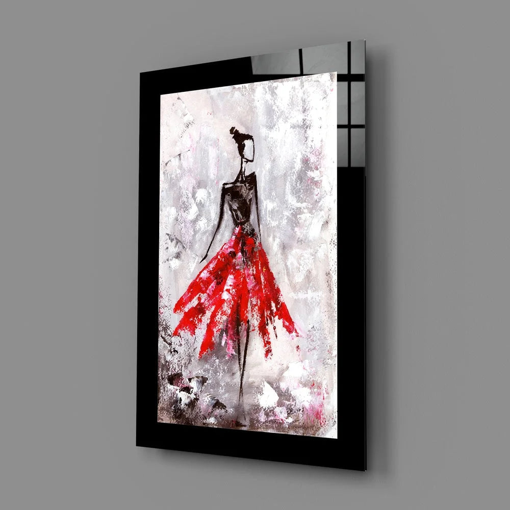 Bold red figure in black-framed abstract wall art on canvas
