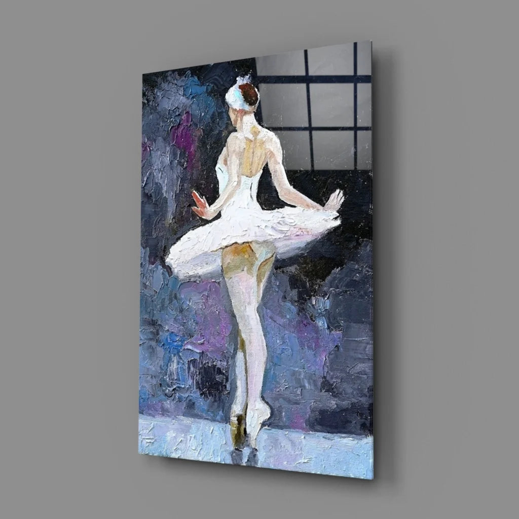 Ballerina in white tutu on purple blue abstract canvas wall art