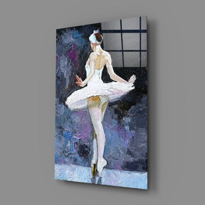 Ballerina in white tutu on purple blue abstract canvas wall art