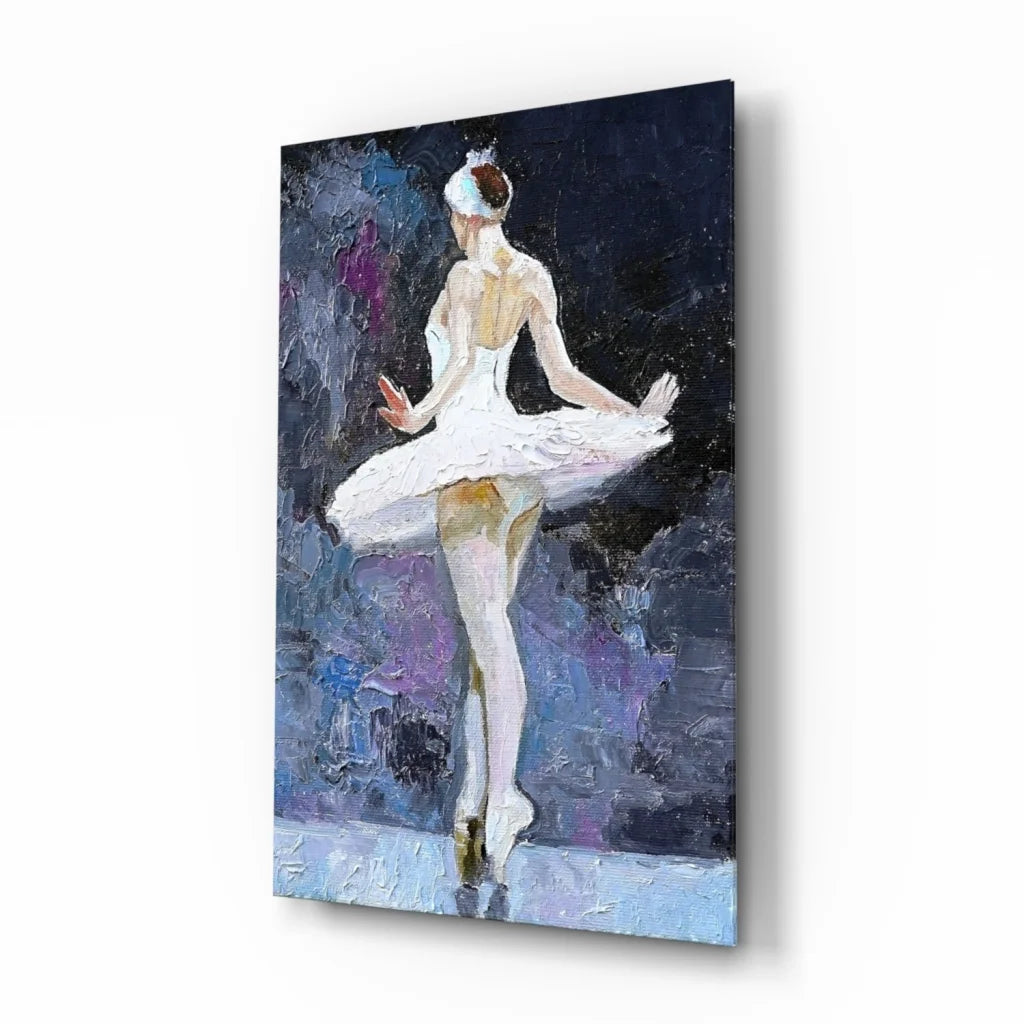 Ballerina in white tutu on purple blue abstract canvas wall art