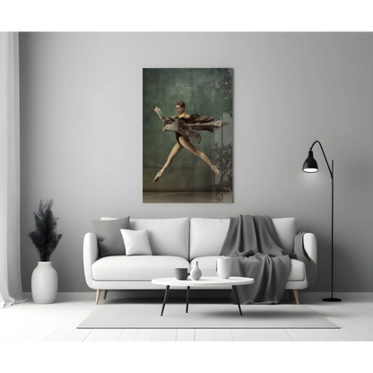 Graceful ballet dancer mid-leap canvas wall art in earthy tones