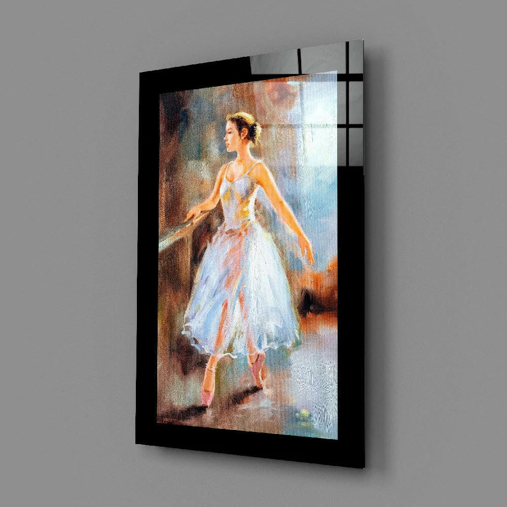 Elegant ballerina wall art on tempered glass with dreamy brushstrokes