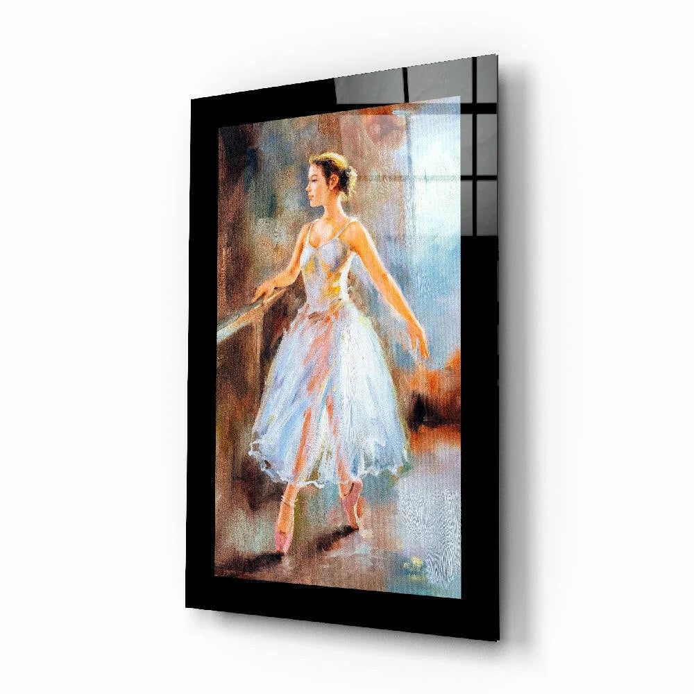 Elegant ballerina in white tutu on tempered glass wall art
