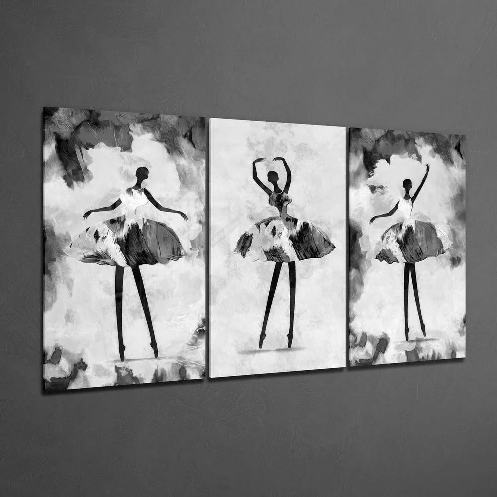 Black and white ballet dancers silhouette wall art on glass