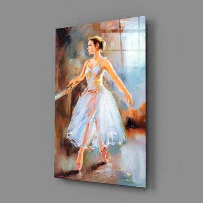 Elegant ballerina glass wall art with soft-focus tutu pose
