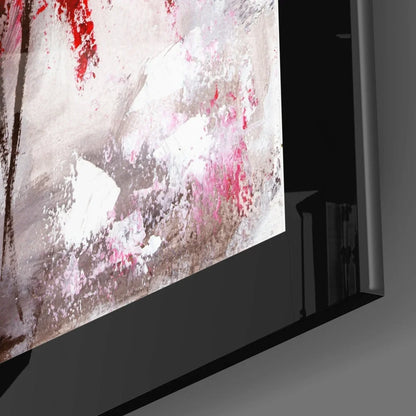 Bold red abstract canvas wall art with pink strokes and black frame