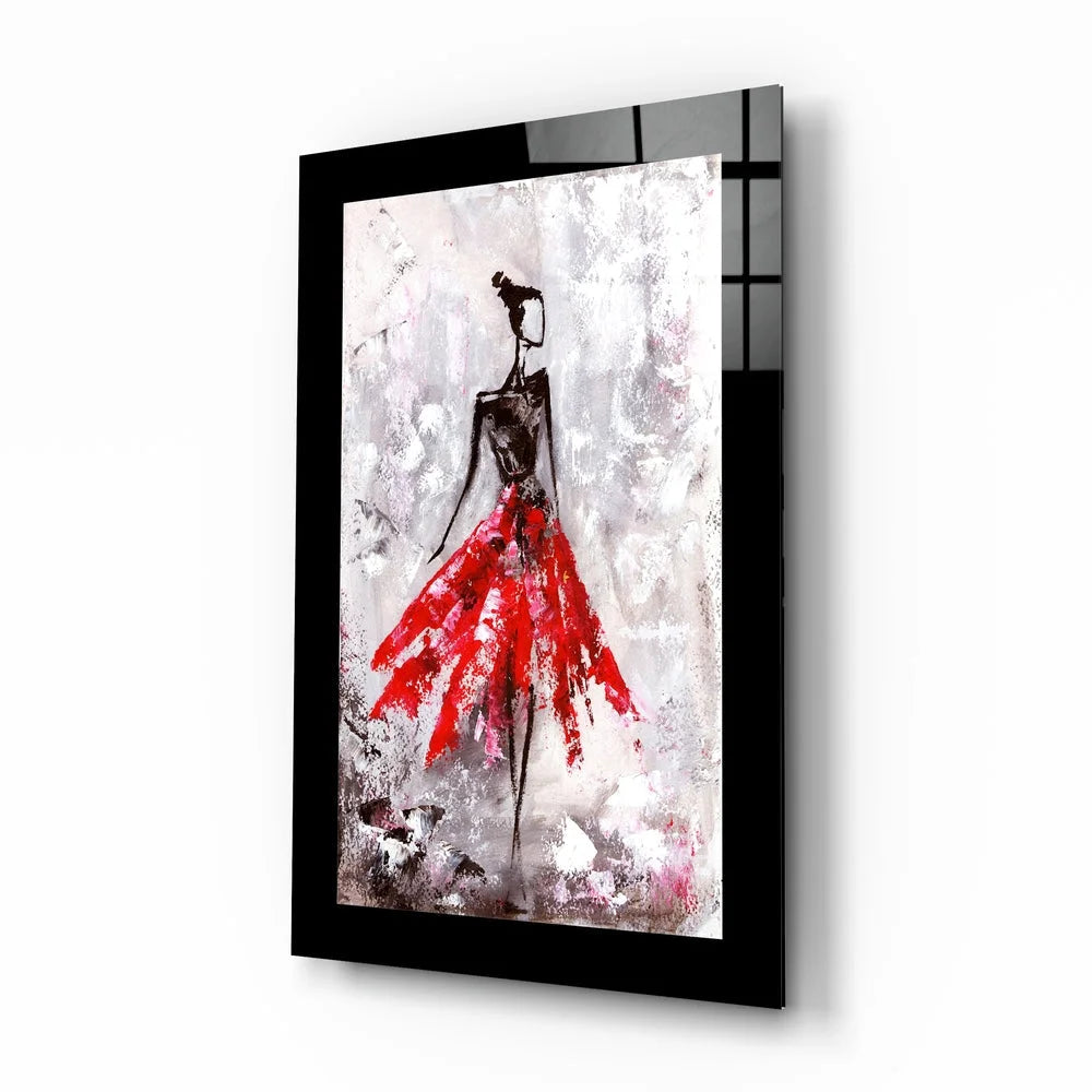Bold red figure abstract canvas wall art in black frame