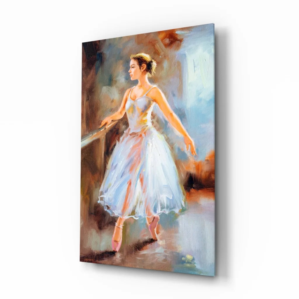 Elegant ballerina glass wall art in soft watercolor style