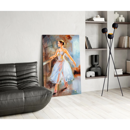 Elegant ballerina glass wall art in soft watercolor style