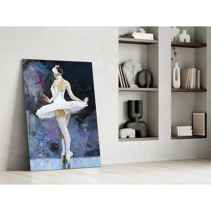 Vibrant ballerina wall art canvas with purple blue abstract background