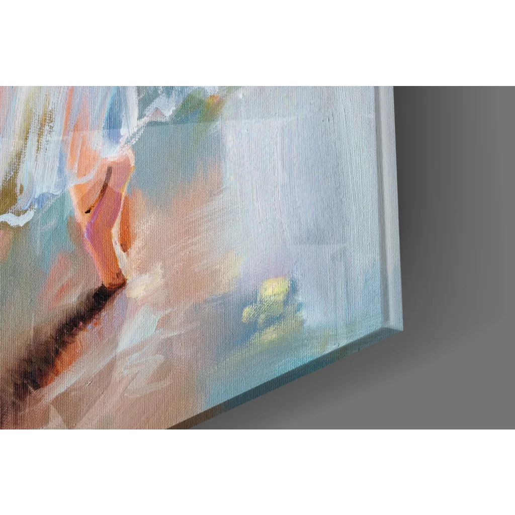 Elegant ballerina glass wall art in soft watercolor style with pastel hues