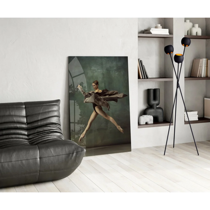Dynamic ballet dancer mid-leap canvas wall art in earthy tones