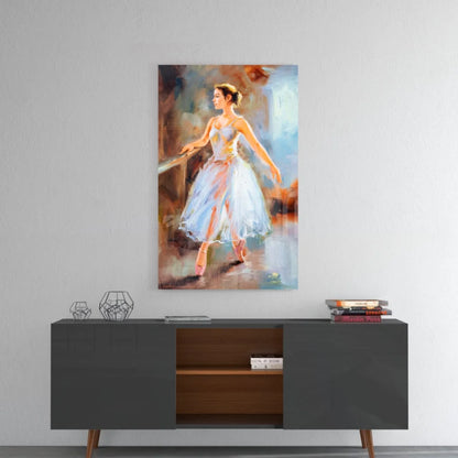 Vibrant watercolor ballerina in white tutu on elegant glass wall art