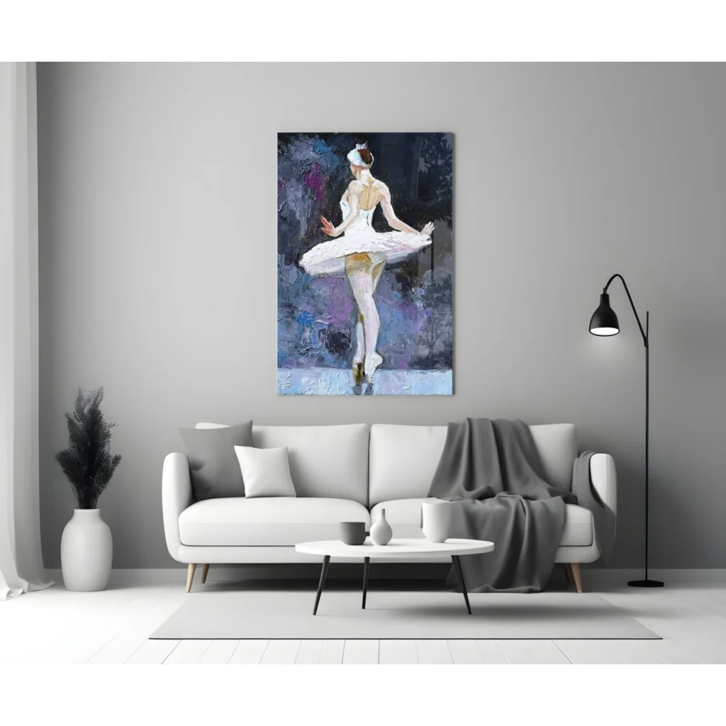 Ballerina wall art canvas with purple blue abstract background