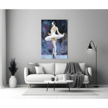 Ballerina wall art canvas with purple blue abstract background