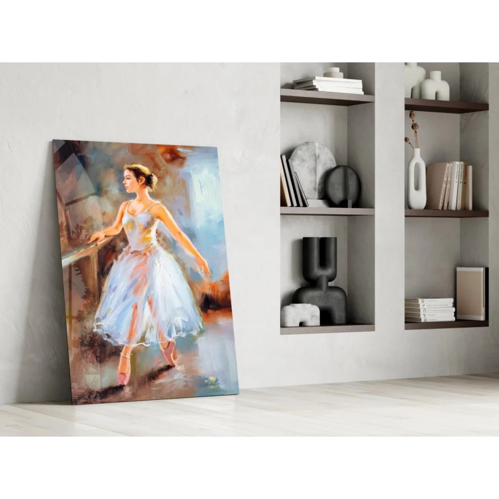 Elegant ballerina in soft watercolor on glass wall art