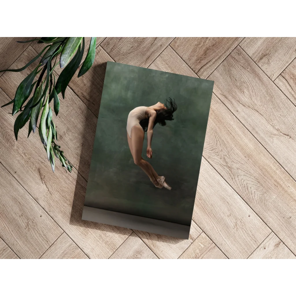 Leaping dancer mid-leap on Insigne aluminum print for home