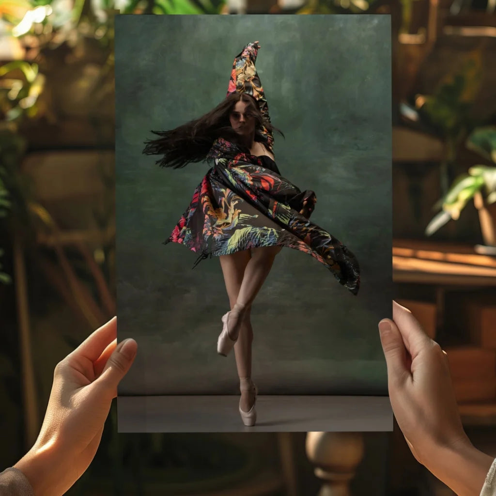 Insigne aluminum print of leaping ballerina in floral black dress