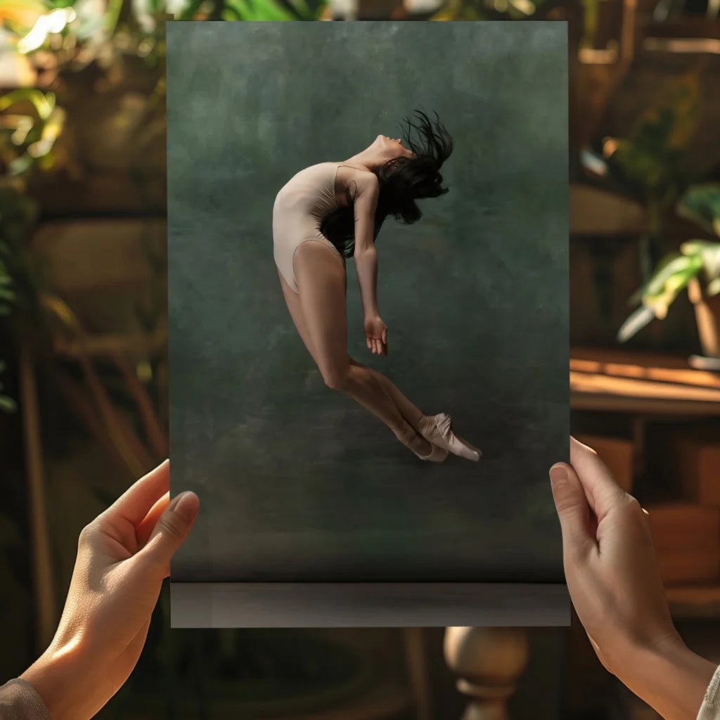 Leaping dancer art on Insigne aluminum print in mid-leap