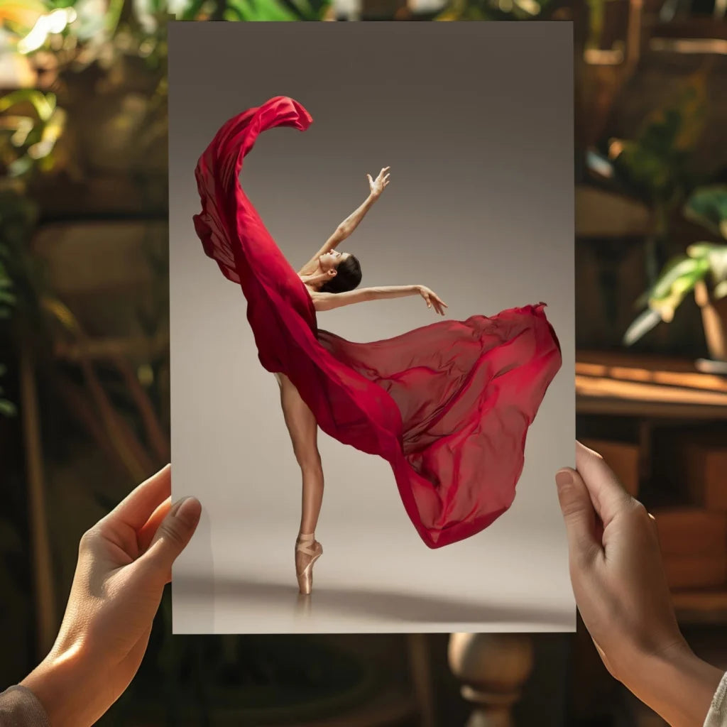 Vibrant red leaping ballerina insigne aluminum print