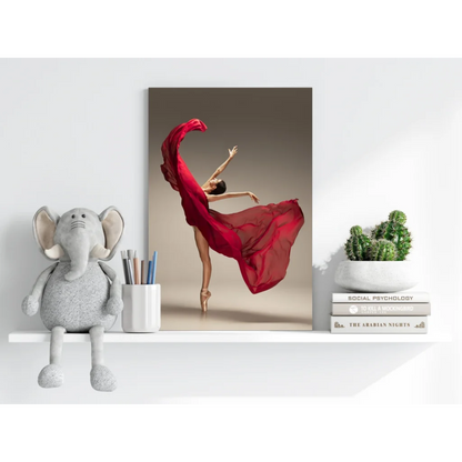 Vibrant red leaping ballerina on insigne aluminum print