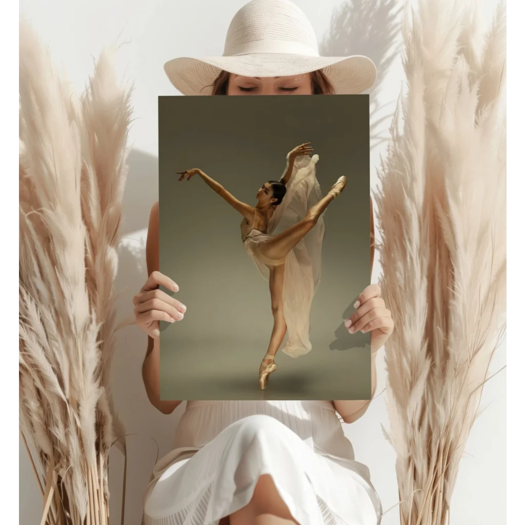 Stunning ballerina insigne aluminum print in beige pose on gray