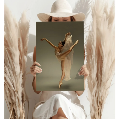 Stunning ballerina insigne aluminum print in beige pose on gray