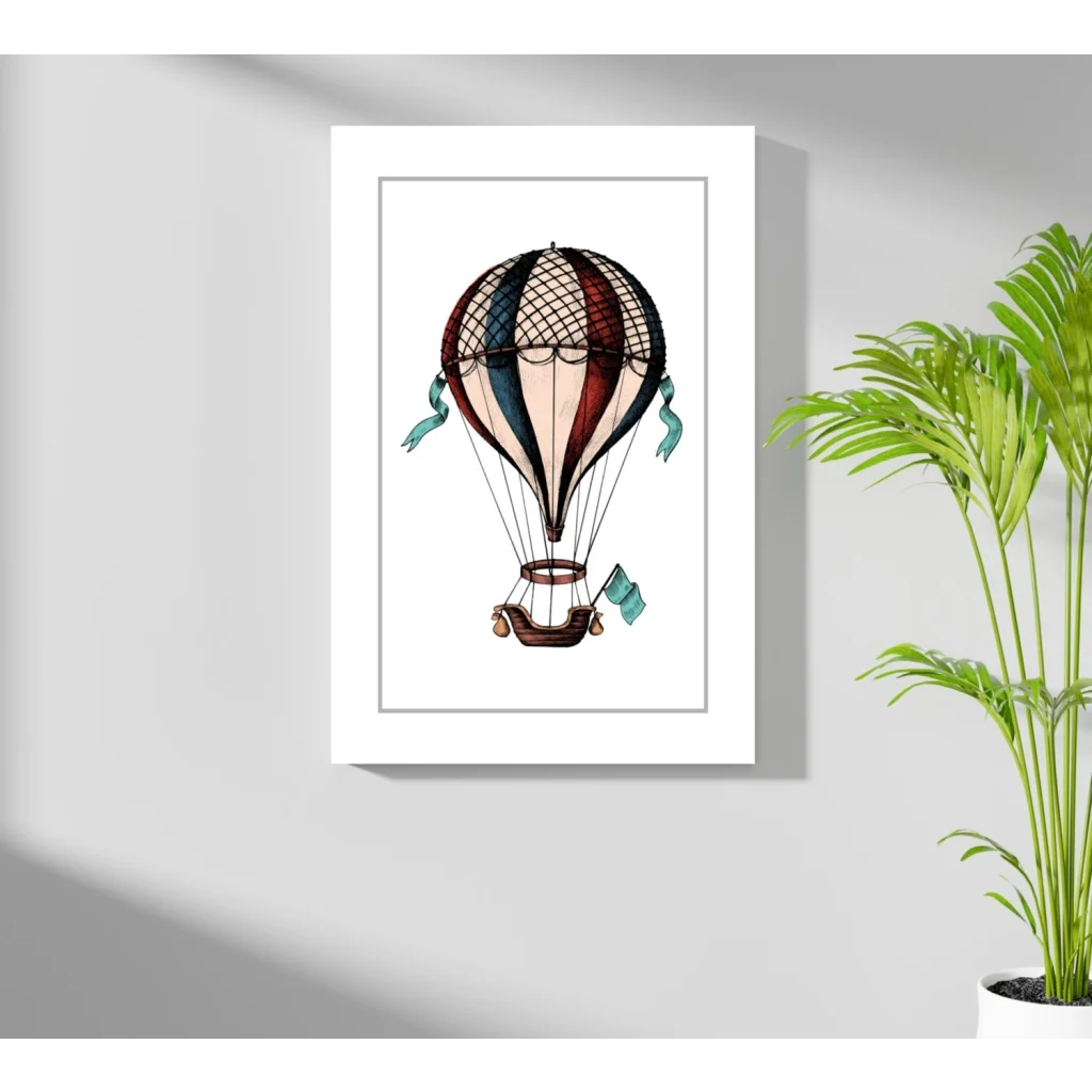 Vintage hot air balloon insigne aluminum print with red, blue panels