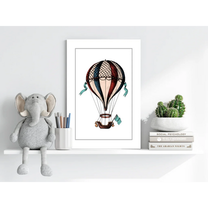 Vintage hot air balloon insigne aluminum print with stripes and ribbons