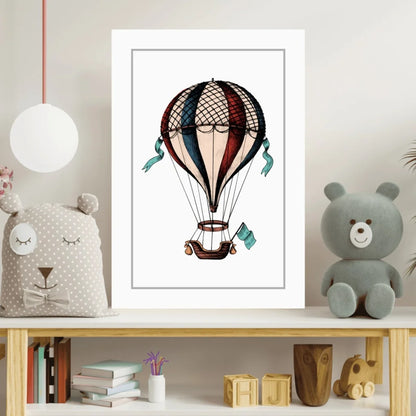 Vintage hot air balloon insigne aluminum print with stripes and ribbons