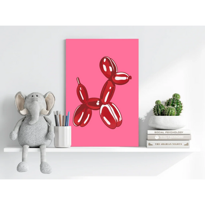 Glossy red balloon dog on vibrant pink insigne aluminum print