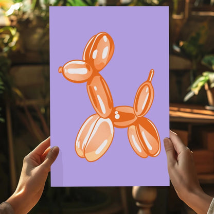 Vibrant orange balloon dog on insigne aluminum print, lavender canvas