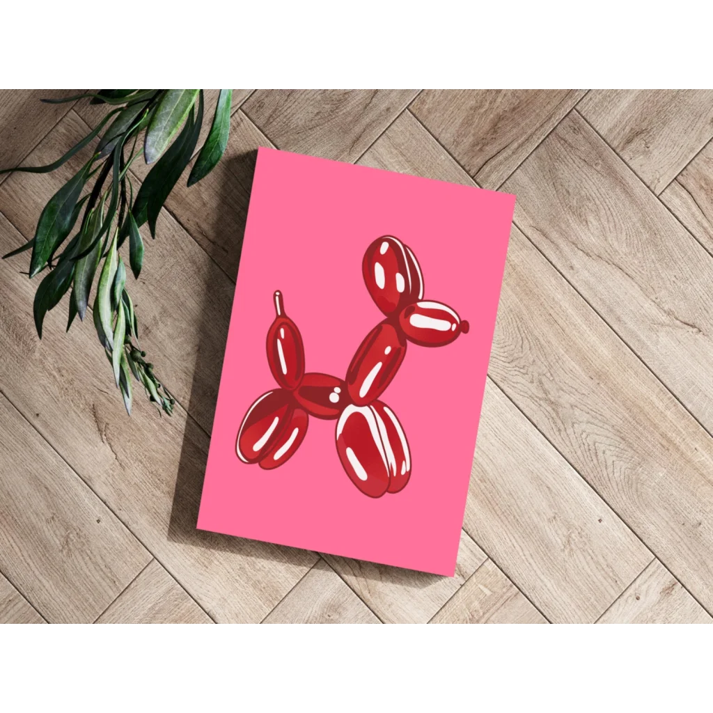 Glossy red balloon dog on vibrant pink insigne aluminum print