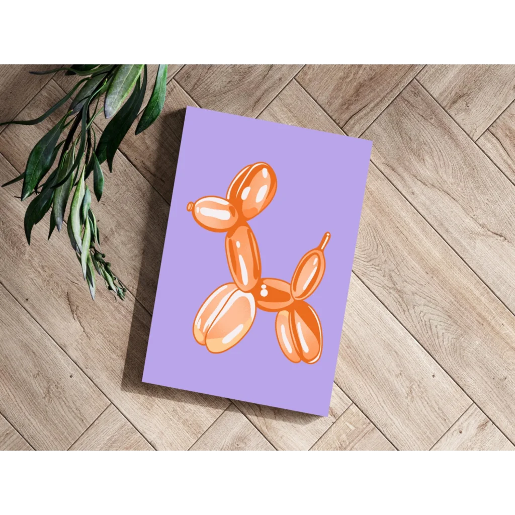 Orange Balloon Dog Insigne Aluminum Print on Lavender Canvas | Modern Wall Art Decor | vintageantiquesgifts.com