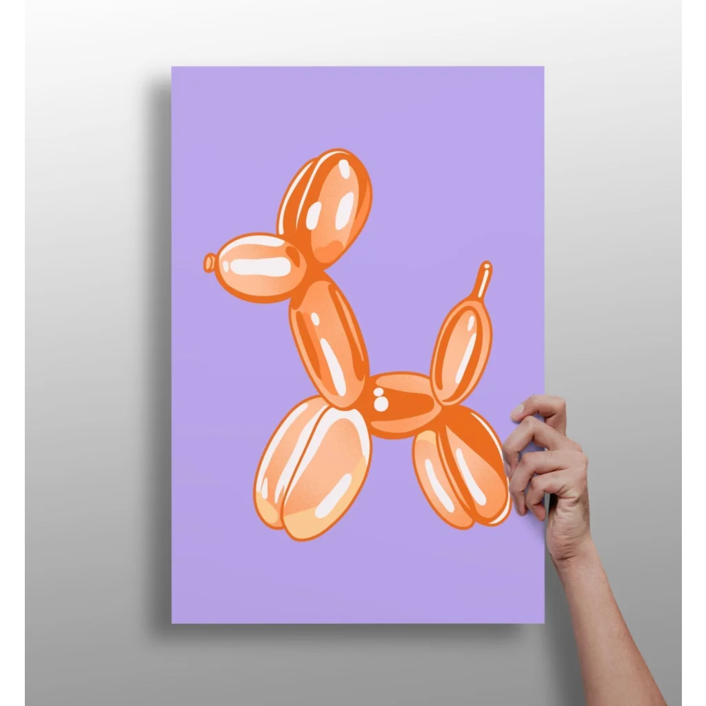 Orange Balloon Dog Insigne Aluminum Print on Lavender Canvas | Insigneart USA | vintageantiquesgifts.com