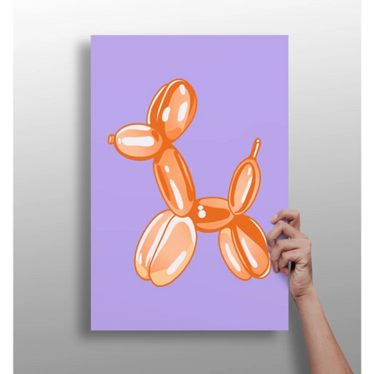 Orange Balloon Dog Insigne Aluminum Print on Lavender Canvas | Insigneart USA | vintageantiquesgifts.com