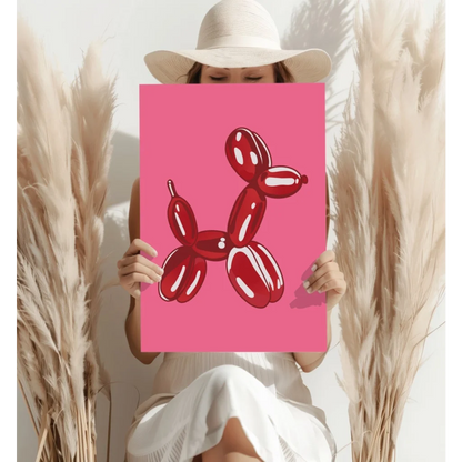 Glossy red balloon dog on vibrant pink insigne aluminum print