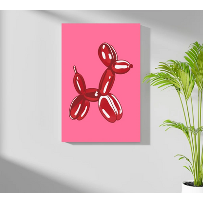 Glossy red balloon dog on vibrant pink insigne aluminum print