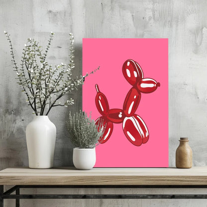 Glossy red balloon dog on vibrant pink insigne aluminum print