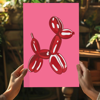 Glossy red balloon dog on vibrant pink insigne aluminum print