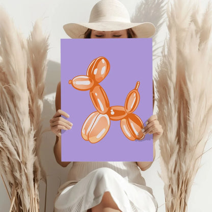 Orange Balloon Dog Insigne Aluminum Print on Lavender Canvas | Contemporary Home Wall Art | vintageantiquesgifts.com