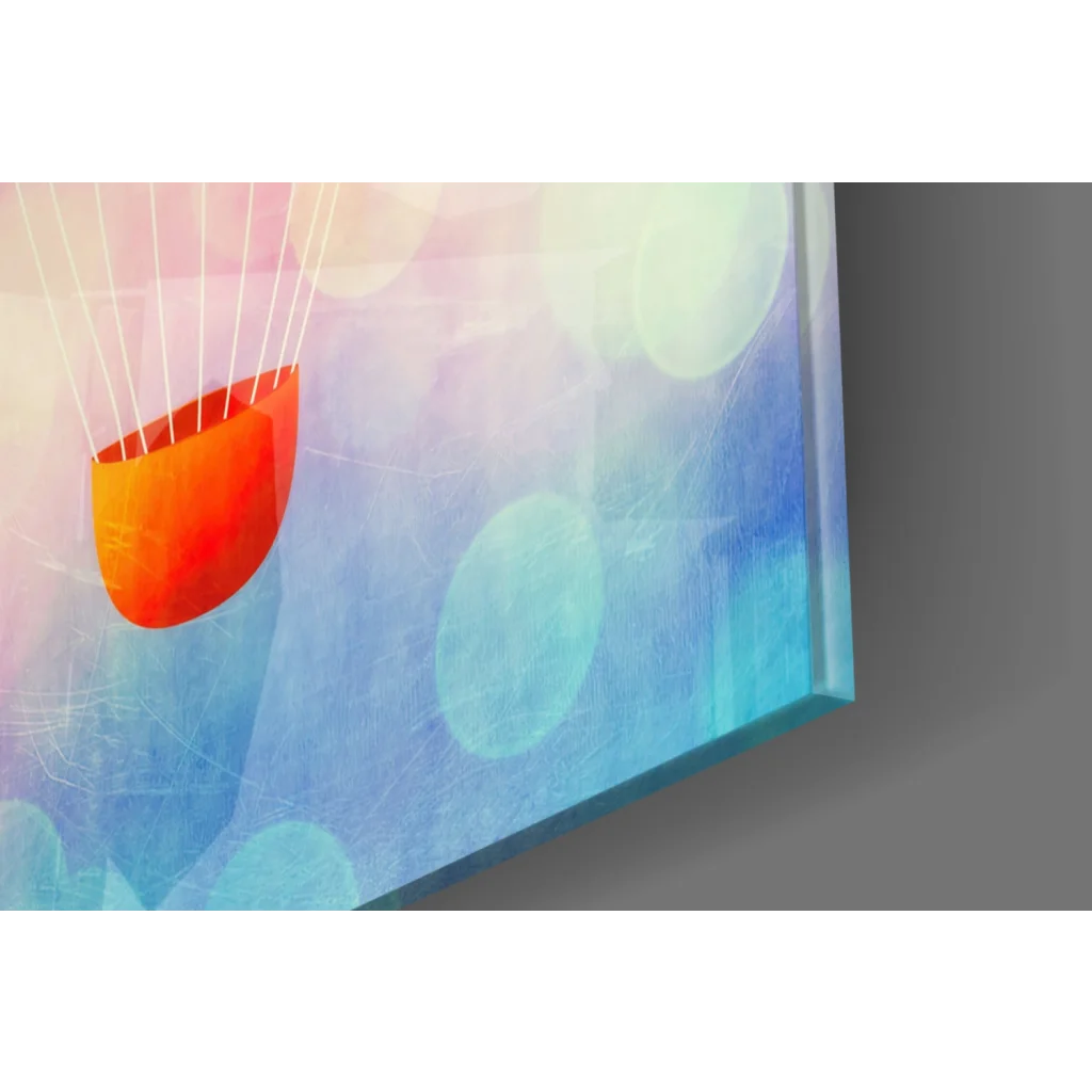 Vibrant orange hot air balloon in dreamy watercolor wall art