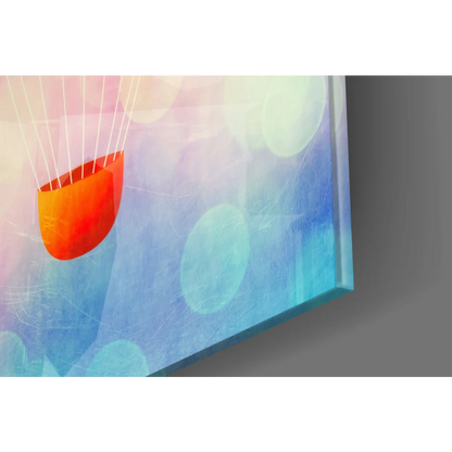 Vibrant orange hot air balloon in dreamy watercolor wall art