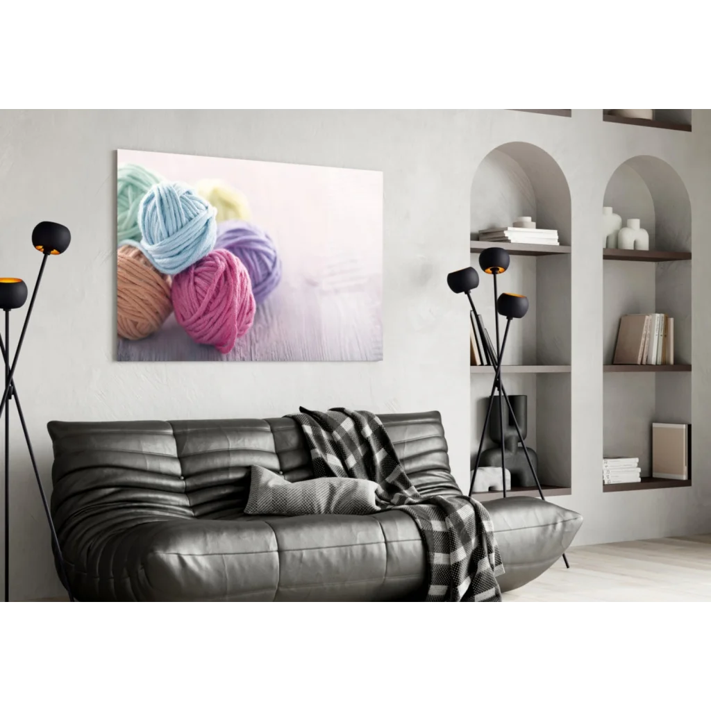 Colorful yarn balls pastel canvas wall art print